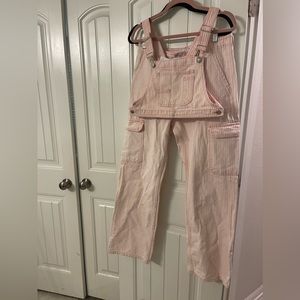 Zara pink and white pin stripe denim overall set